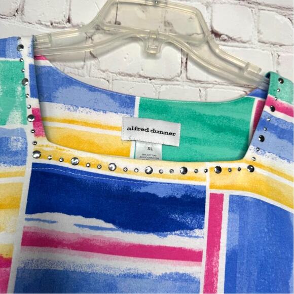 Alfred Dunner Wms XL Colorful Rectangular Pattern Embellished Square Neck Top0 - Picture 4 of 7